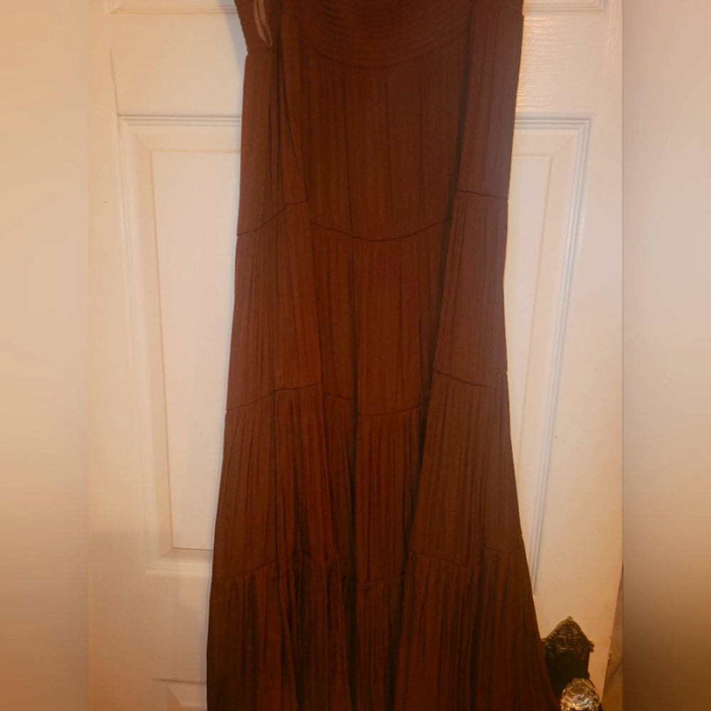 Large Coffee brown maxi guaze skirt by Indigo soul.